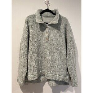 Aerie Jacket Women Medium Light Green Pull Over Button Fleece Pockets Loungewear